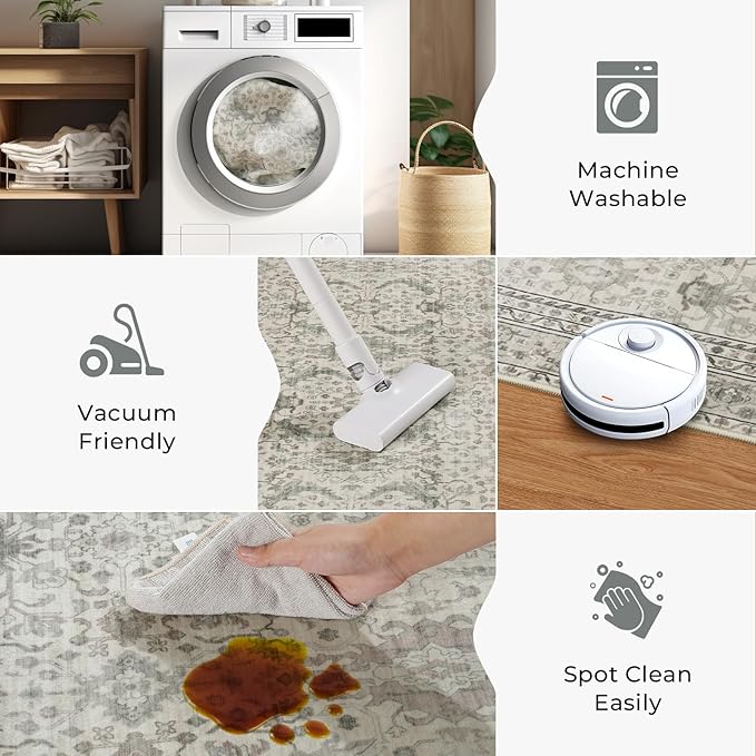 Lofus 6x9 Area Rug for Living Room, White Washable Area Rugs with Non-Slip Backing,Soft Boho Carpets for Bedroom Dining Room Home Office Indoor Nursery