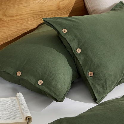 Bedsure Linen Duvet Cover King Size - Linen Cotton Blend Bedding Set, Soft & Cozy, 3 Pieces, 1 Duvet Cover 104x90 and 2 Pillowcases, Olive Green Color Cooling Bedding, Comforter Sold Separately
