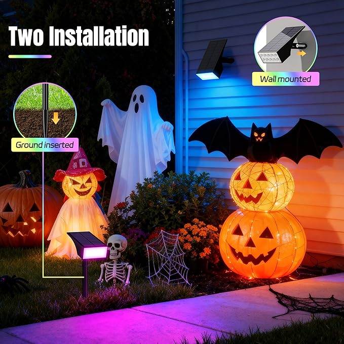 Solar Spot Lights Outdoor Color Changing, [7 Mode/12 Pack] Christmas Landscape Spotlights, Solar Lights Outdoor Waterproof,Led Powered Flood Light for Halloween Pathway Yard Garden Tree Walkway
