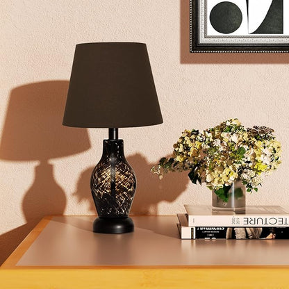 ONEWISH Table Lamp, 14 inch Glass Lamp for Living Room, Wine Bottle Shape Body, Bulb Included, Warm Ambient Lighting, Gift for Christmas New Year, Black