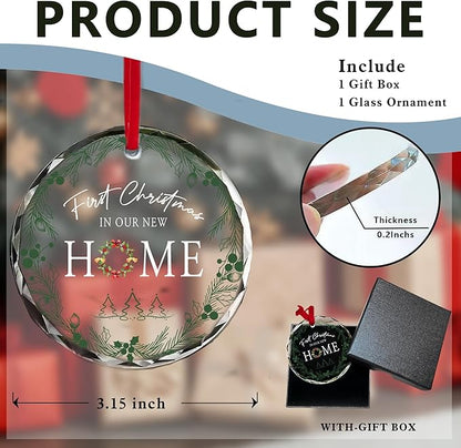 Our First Christmas in Our New House 2025 Christmas Glass Ornament 2025 - Ornament Glass Hanging Decoration for Holiday Travel, Welcome Gift for Her, Couples, or New Owners/A05