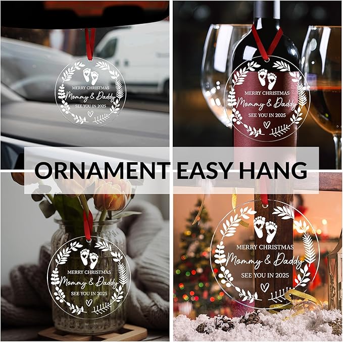 Merry Christmas Mommy & Daddy 2025 Ornament - Expecting Baby Mom Dad Ornament Xmas Gifts for New Mom Dad New Parents Gifts - Pregnancy Announcement for Husband Coming Soon 2025 Baby