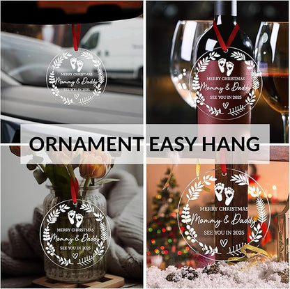 Merry Christmas Mommy & Daddy 2025 Ornament - Expecting Baby Mom Dad Ornament Xmas Gifts for New Mom Dad New Parents Gifts - Pregnancy Announcement for Husband Coming Soon 2025 Baby