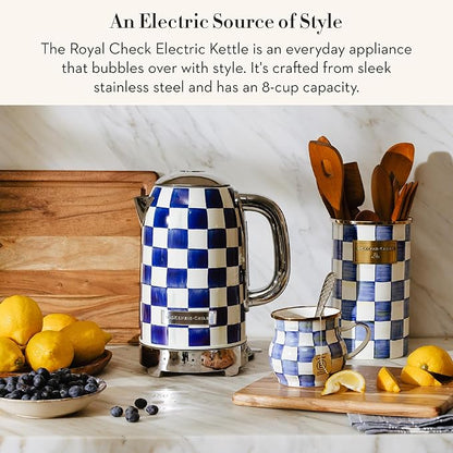 MACKENZIE-CHILDS Electric Kettle, Stainless-Steel Appliances Kettle, Blue-and-White Royal Check