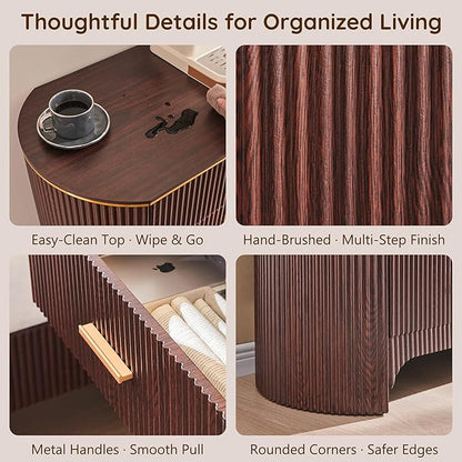 Fluted 8 Drawer Dresser for Bedroom with Curved Profile Design,53.9" W Wide Chest of Drawers with Reeded Front Panels,Wide Storage Cabinet with Smooth-Glide Drawers for Living Room,Brown Oak