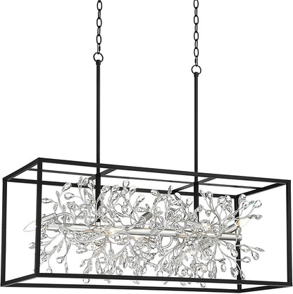 Possini Euro Design Carrine Black Silver Metal Rectangle Linear Pendant Chandelier 38 1/2" Wide Modern Clear Crystal Flower Vine 8-Light Fixture for Kitchen Island Dining Room House High Ceilings