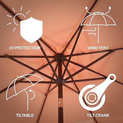 JONATHAN Y UMB1002E Tracy 9 ft. Classic MidCentury Scalloped Fringe Market Patio Umbrella with Auto-Tilt, Crank, Wind Vent and UV Protection in Coral Pink/White