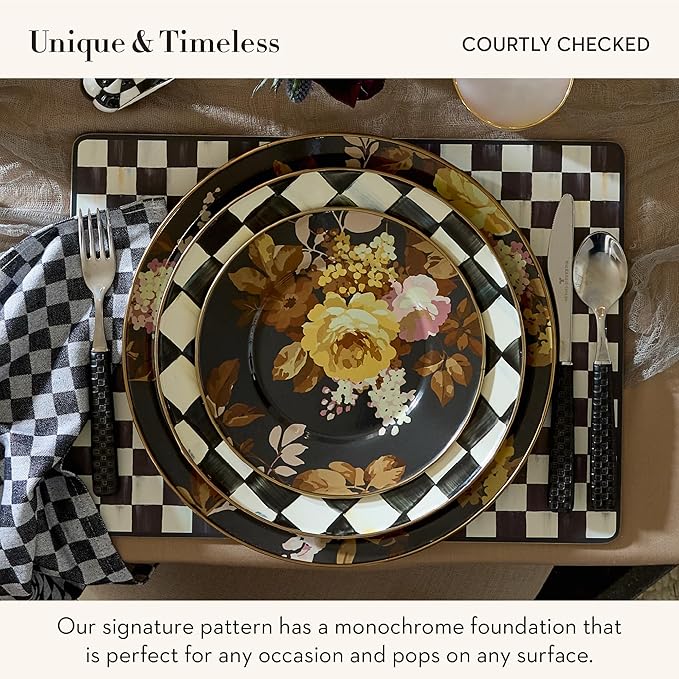 MACKENZIE-CHILDS Set of 4 Cork-Back Placemats, Hard-Finish Table Mats, Black-and-White Courtly Check