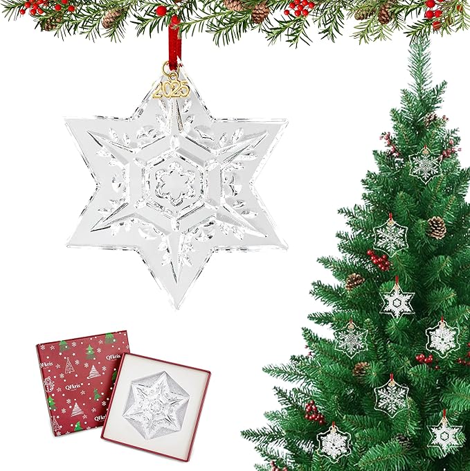 Crystal Snowflake Ornaments for Christmas Tree, 3.5" Clear Glass Snowflake Ornaments, 2025 Crystal Christmas Snow Flake for Tree, Xmas Gift for Home Decoration