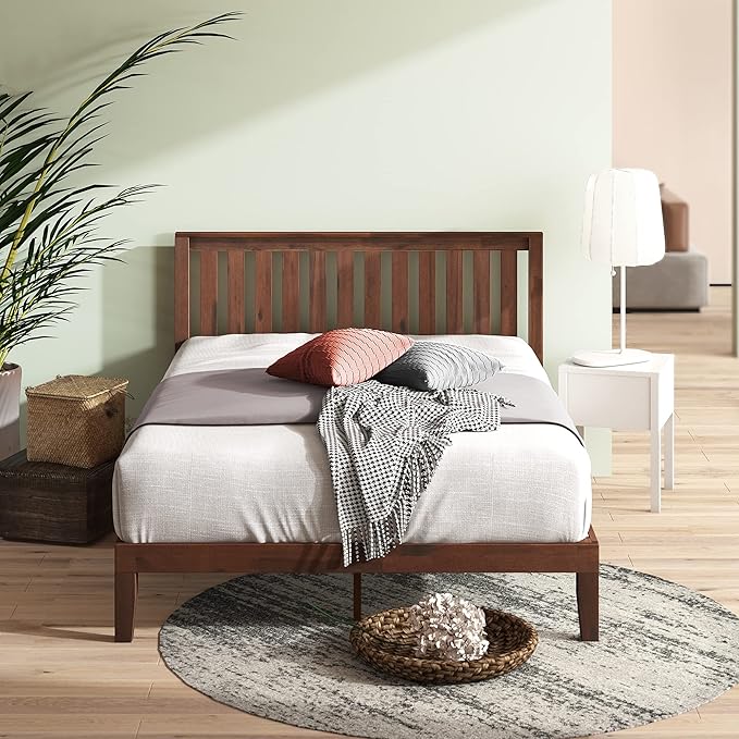 ZINUS Vivek Wood Platform Bed Frame with Headboard, Solid Wood Foundation with Wood Slat Support, No Box Spring Needed, Easy Assembly, King