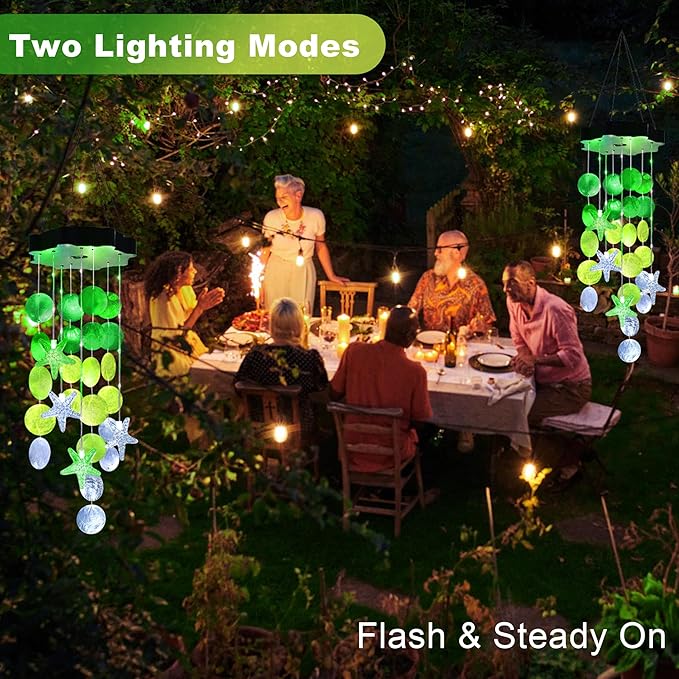 Solar Shell Gift for Mom Grandma Girls, White & Green Solar Christmas Wind Chimes for Outside, Outdoor Decorative Mobile Lights for Garden, Yard, Patio, Window, Party, Christmas Decorations