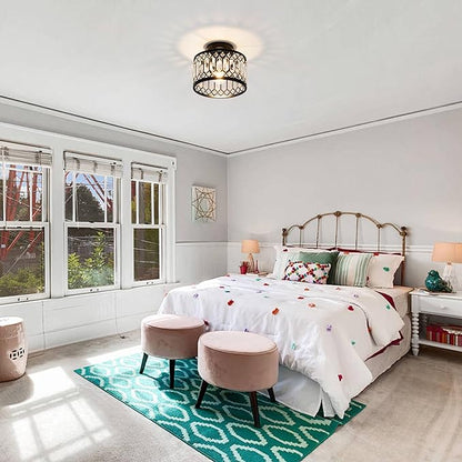 Crystal Ceiling Light Fixture, Modern Semi Flush Mount Ceiling Light,Crystal for Kitchen Bedroom Bathroom Entryway Black (Bulb not Included)