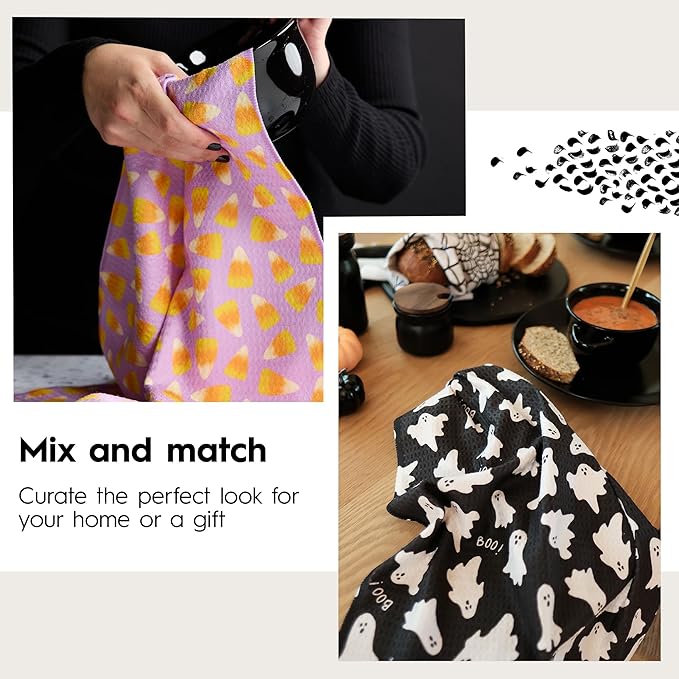 GEOMETRY Halloween Kitchen Towels Quick Dry Microfiber Dish Towels Premium Waffle Happy Halloween 18x30