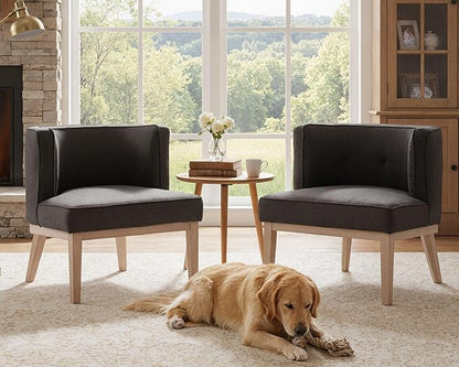 Barrel Chairs Set of 2 Mid Century Modern Accent Chair with Wooden Legs Upholstered Reading Arm Linen Fabric Waiting Room Round Side Chairs for Small Spaces Living Room Bedroom Office, Charcoal