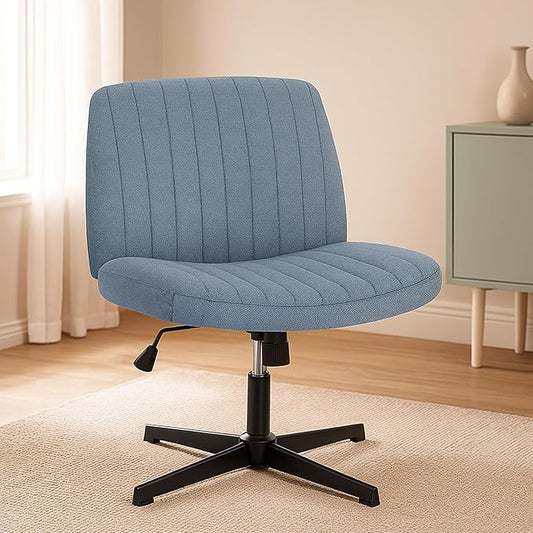 DUMOS Criss Cross Legged Office Chair, Armless Wide Seat No Wheels, Modern Home Desk Height Adjustable Swivel Fabric Vanity Seating for Bedroom