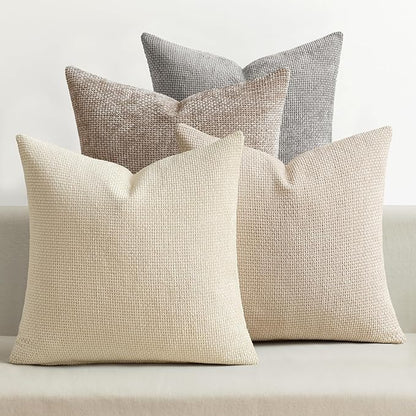 MIULEE Pack of 4 Christmas Throw Pillow Covers 16x16 Inch Neutral Beige/Brown Soft Decorative Chenille Pillow Covers Farmhouse Accent Cushion Covers for Boho Home Decor Bedroom Living Room