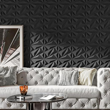 Art3dwallpanels 33 Pack 3D Wall Panel Diamond for Interior Wall Décor, PVC Flower Textured Wall Panels for Living Room Lobby Bedroom Hotel Office, Black, 12''x12'' Cover 32.Sq.Ft.