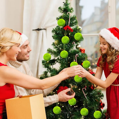 16 Pcs Large Lime Green Furry Christmas Ball Ornaments for Tree Green Christmas Hanging Decorations 4’’ Soft Faux Fur Pom Pom Ball Ornaments for Home Party Supply Fireplace Mantel Wall Decor