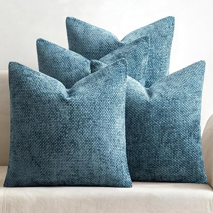 MIULEE Pack of 4 Throw Pillow Covers 18x18 Inch Smoke Blue Soft Decorative Chenille Pillow Covers Farmhouse Accent Cushion Covers for Boho Home Decor Bedroom Living Room