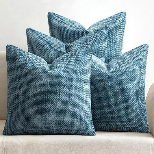 MIULEE Pack of 4 Throw Pillow Covers 18x18 Inch Smoke Blue Soft Decorative Chenille Pillow Covers Farmhouse Accent Cushion Covers for Boho Home Decor Bedroom Living Room