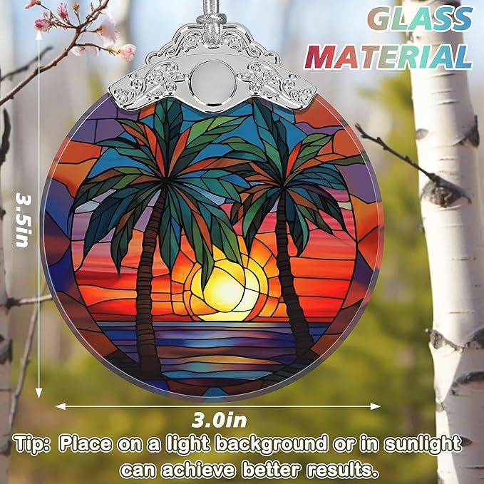Stained Glass Retro Beach Christmas Ornament - Holiday Home Decor - Tree Decoration - Gift Exchange Present Ideas