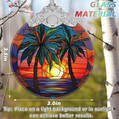 Stained Glass Retro Beach Christmas Ornament - Holiday Home Decor - Tree Decoration - Gift Exchange Present Ideas