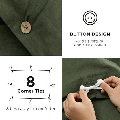 Bedsure Linen Duvet Cover King Size - Linen Cotton Blend Bedding Set, Soft & Cozy, 3 Pieces, 1 Duvet Cover 104x90 and 2 Pillowcases, Olive Green Color Cooling Bedding, Comforter Sold Separately