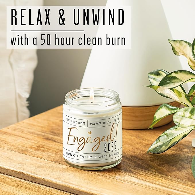 Engagement Gift, Engagement Gifts for Couples -'Engaged 2025' Candle, w/Peony & Rose Wedding Bouquet I Fiance Gifts for Women I Engaged Gift for Her I 50Hr Burn, USA Made