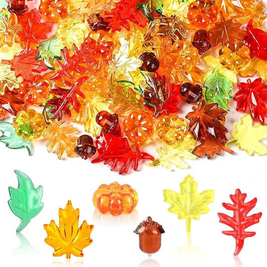 120Pcs Acrylic Leaves Mini Pumpkin Maple Leaves Acorns, Fall Vase Filler Thanksgiving Sensory Bin Filler Acrylic Crystals Gems for Autumn Thanksgiving Home Table Scatters Decoration
