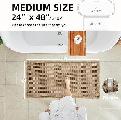 Waffle Bath Mat, Boho Bathroom Rugs Non Slip Washable Super Absorbent Quick Dry Farmhouse Bathroom Decor, 48"x24" Khaki