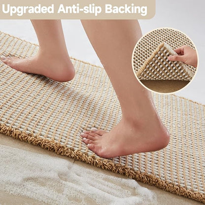 Waffle Bath Mat, Boho Bathroom Rugs Non Slip Washable Super Absorbent Quick Dry Bath Mat Farmhouse Bathroom Decor, 30"x20" Khaki and White
