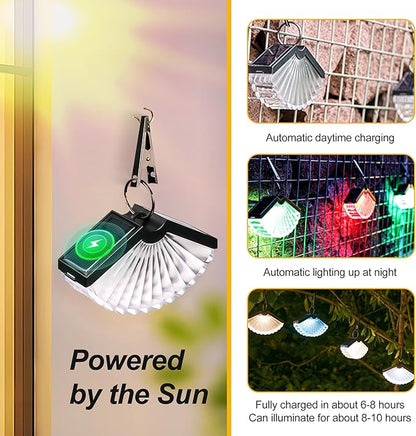 2 pcs Solar Fan-Shaped Clip Hanging Light Outdoor Courtyard Landscape Decoration Hanging Light Atmosphere Night Light Suitable for Outdoor Staircase Step Garden Courtyard Terrace Railing Decoration