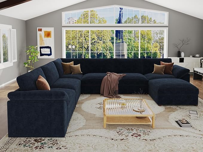 EASE MOOSE Oversized Modular Sectional Sofa with Ottoman, Modern Luxury U Shape Sectional Wide Deep Modular Couch, U Shaped Couch for Big Spaces Living Room