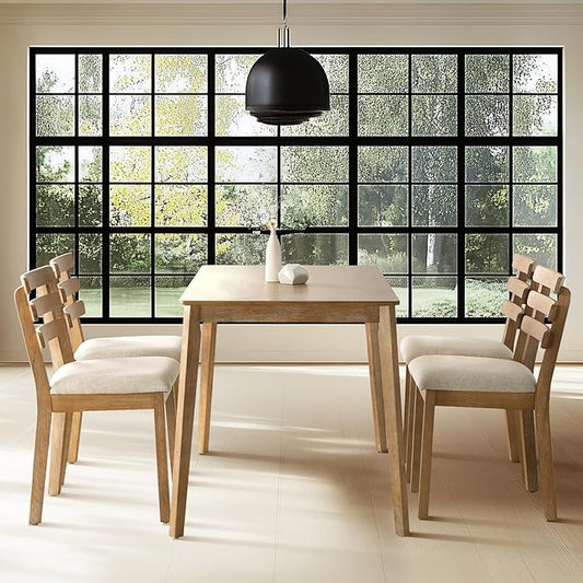 Farmhouse Dining Table Set for 4, Wooden Dining Roon Table and Solid Wood Chairs, 5-Piece Modern Dining Set Home, Kitchen, Dining Room, 4 Upholstered Chairs, Rubberwood Legs