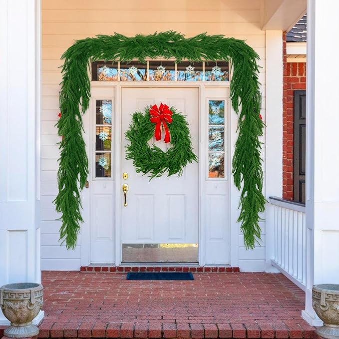 2Pcs 6 FT Artificial Norfolk Pine Garlands, Realistic Christmas Garland Thickness Real Touch Winter Greenery Garland for Table Mantle Wall Indoor Outdoor Christmas Decor