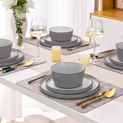 AmorArc Dinnerware Sets of 4, 12 Piece Plates and Bowls Set, Chip and Crack Resistant, Dishwasher & Microwave Safe Ceramic Dishes Set