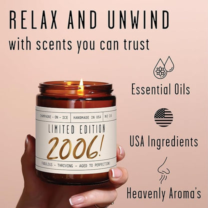 19th Birthday Gifts for Girls - 'Limited Edition 2006' Soy Candle, w/Champagne on Ice I 19 Birthday Gifts for Women I 19th Gift for Her Ideas I 9oz Reusable Jar, 50Hr Burn, Made in USA