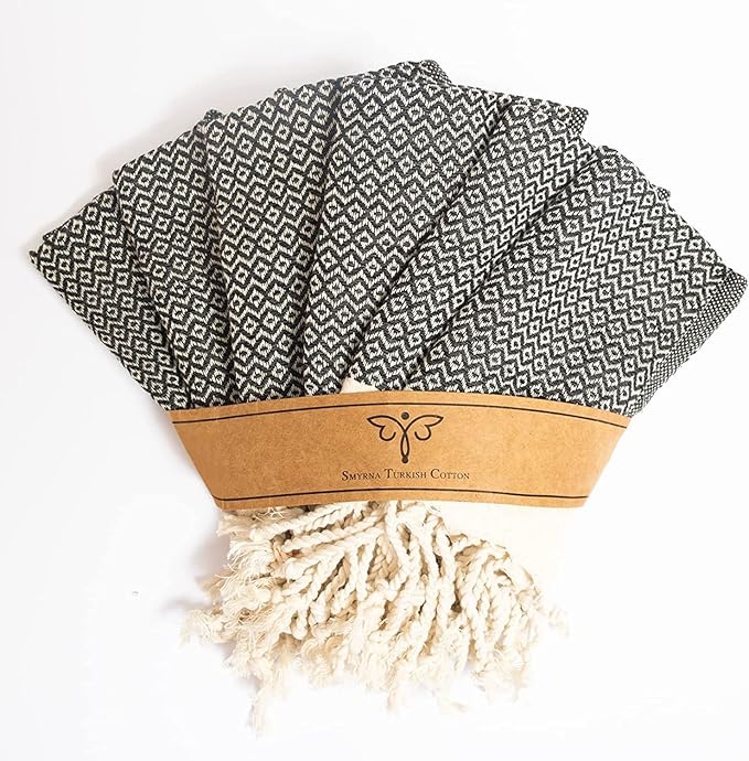 SMYRNA TURKISH COTTON Vintage Series Kitchen Dish Towels Pack of 6, Machine Washable Wash Cloths, Ultra Soft, Absorbent, Prewashed and Quick Dry Turkish Dish Towels, 12x12 Inch (Dark Gray)