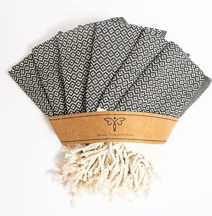 SMYRNA TURKISH COTTON Vintage Series Kitchen Dish Towels Pack of 6, Machine Washable Wash Cloths, Ultra Soft, Absorbent, Prewashed and Quick Dry Turkish Dish Towels, 12x12 Inch (Dark Gray)