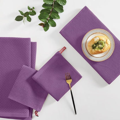 Homaxy 100% Cotton Kitchen Towels and Dishcloths Set, 12 x 12 Inches and 13 x 28 Inches, Set of 10 Bulk Kitchen Towels Set, Ultra Soft Absorbent Dish Cloths for Washing Dishes, Purple