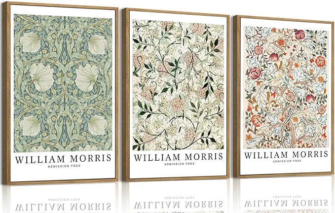 ILLBDR William Morris Wall Art Vintage Botanical Floral Canvas Wall Art Set of 3, William Morris Print Farmhouse Rustic Aesthetic Decor Abstract Artwork, 16x24 Inch Framed