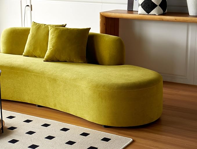 90" Curved Sofa with Throw Pillows, 4 Seater Luxury Velvet Couch with Half Moon Design and High-Density Foam, Ideal for Modern Living Room, Office & Apartment, Olive Green