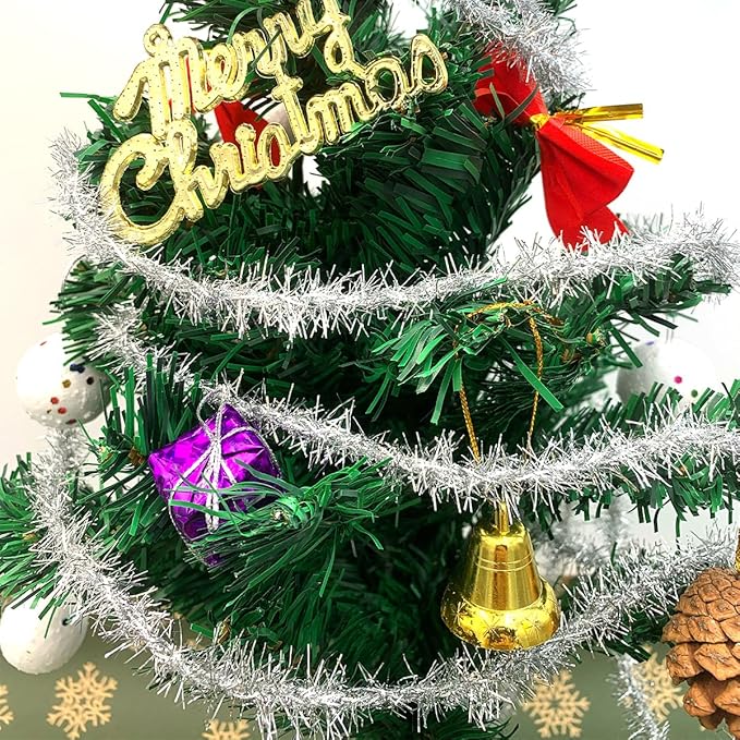 50 Yards Silver Metallic Tinsel Christmas Garland Tinsel Bibbon for Christmas Tree,Wedding Birthday Party Decorations Supplies (Silver)