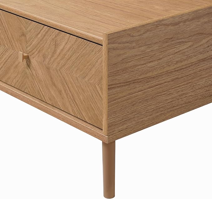 LuxenHome Wood Coffee Table with Storage, 47" Mid Century Modern Coffee Tables with 2-Drawer, Center Table for Small Space, Rectangular Cocktail Tea Tables for Living Room, Office
