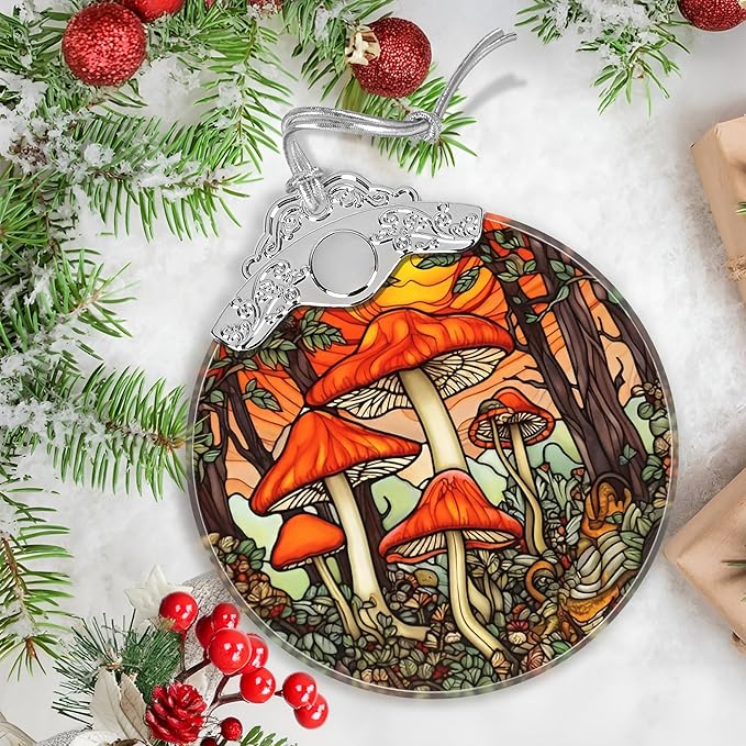 Mushroom Stained Glass Orament - Christmas Ornament - Christmas Decorations for Tree - Holiday Present ldeas - Gift Exchange