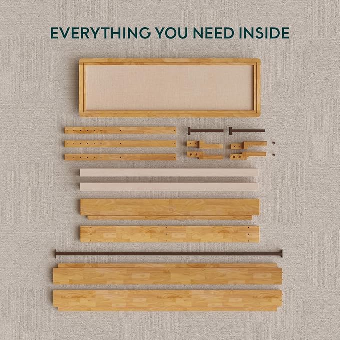 Bme Nipe Bed Frame with Headboard, Bohemian and Mid-Century Modern Style, Solid Rubber Wood Platform Bed with Slat Support, No Box Spring Needed, Easy Assembly, Queen - Light Natural