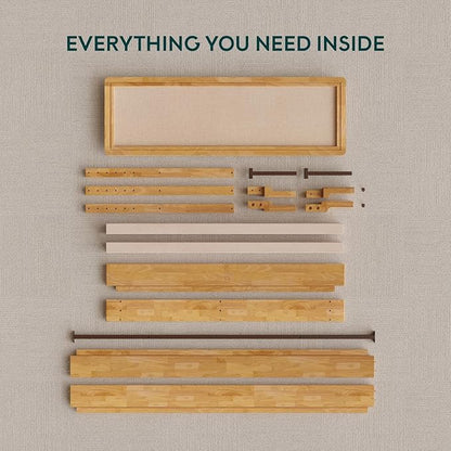 Bme Nipe Bed Frame with Headboard, Bohemian and Mid-Century Modern Style, Solid Rubber Wood Platform Bed with Slat Support, No Box Spring Needed, Easy Assembly, Queen - Light Natural