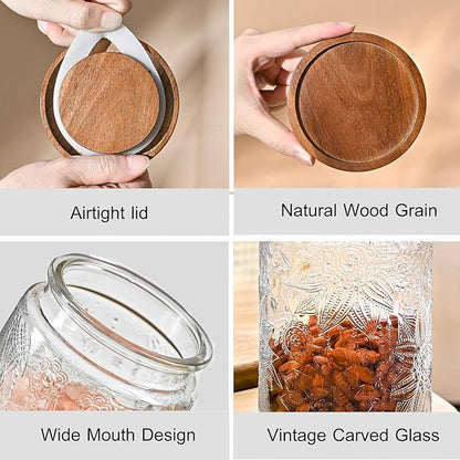 25oz Vintage Glass Jar With Lid, Glass Storage Containers, Airtight Kitchen Storage Containers For Sugar, Coffee, Tea, Spice, Flour, Candy Cookie, Pasta, Cereal, Cute Decorative Jars