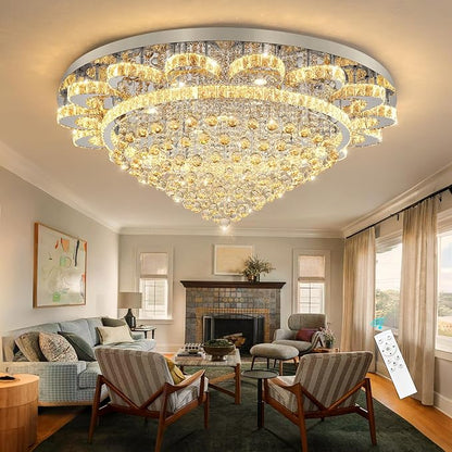 Modern Chandelier Living Room Light Large Luxury Chandeliers for High Ceiling Foyer Entryway Lights Dimmable 110W LEDs Crystal Silver Lighting Fixtures
