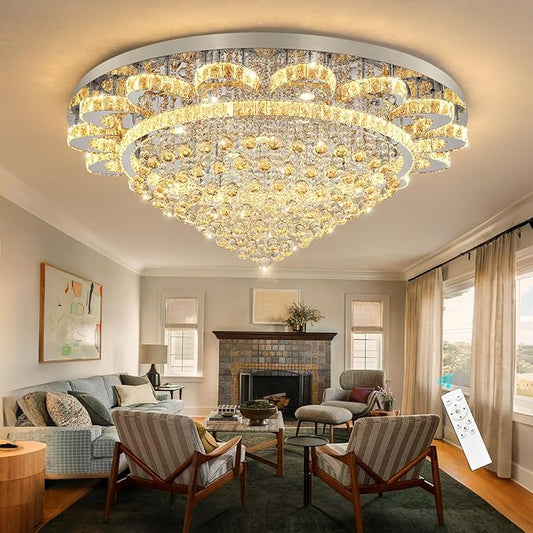 Modern Chandelier Living Room Light Large Luxury Chandeliers for High Ceiling Foyer Entryway Lights Dimmable 110W LEDs Crystal Silver Lighting Fixtures